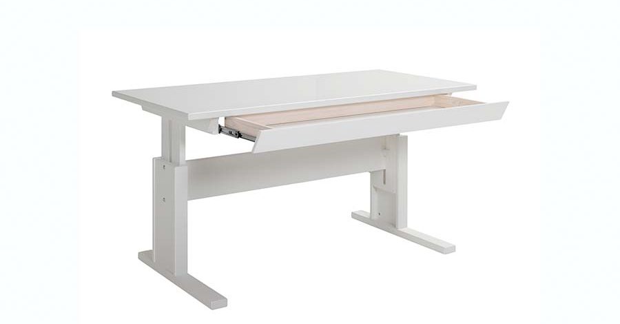 Höhenverstellbarer Schreibtisch mit Schublade in weiß